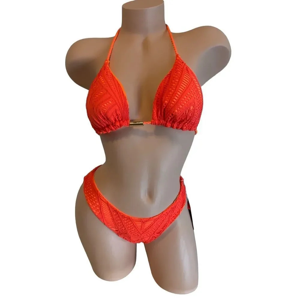 Brazilian Bikini Set - Orange Lace - Very High Quality!